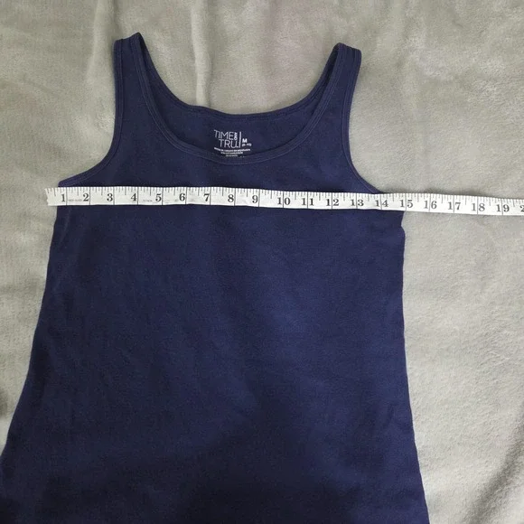 Time And Tru Tank Top Womens Medium Blue Scoop Neck Basic Stretch Shirt - Picture 8 of 9